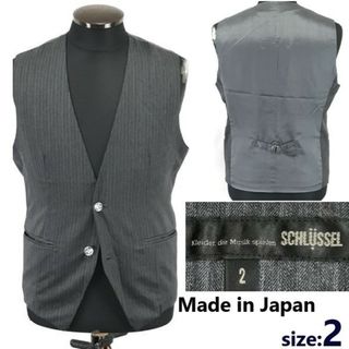 日本製★シュリセル/SCHLUSSEL★スーツベスト/フォーマル【2/メンズM/グレー/gray/ストライプ柄】Tops/vest/suit/jacket/Made in Japan◆cBH853(ベスト)
