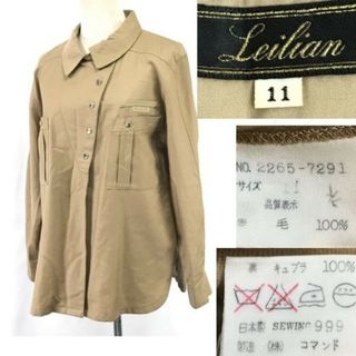 レリアン(leilian)の日本製/Vintage★レリアン/Leilian★ウール100％/長袖シャツ/ブラウス【11/レディースL/茶/brown】キュプラ裏地/JACKET/Tops/Shirt/Made in Japan◆cBH867(シャツ/ブラウス(長袖/七分))
