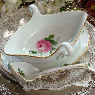 MEISSEN - 極美品 Meissen マイセン ピンクローズ グレイビー MEISSEN - 極美品 Meissen マイセン ピンクローズ グレイビー