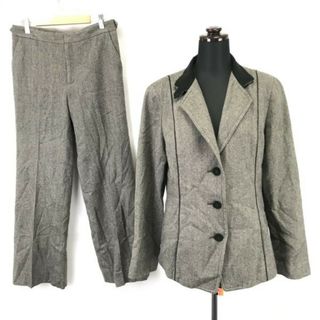 日本製★ヒロココシノ/HIROKO KOSHINO★アンゴラ混/セットアップ/パンツスーツ【上下11/レディースL/グレー/gray】Jackets/Set up/Made in Japan◆cBH335(スーツ)