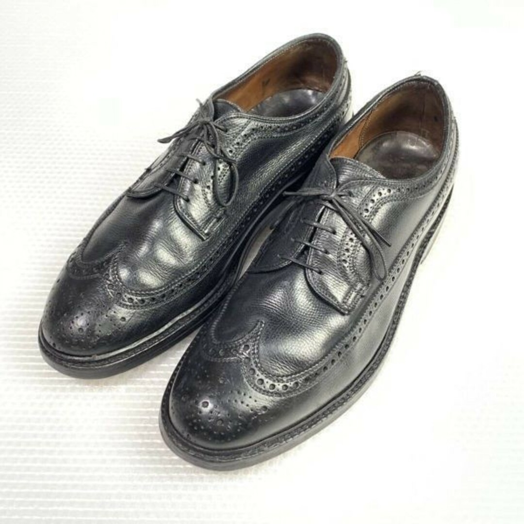 60s?70s/外側Vクリート ビンテージ★ブランド不明★サイズ11★28.5-29.0cm程度★ロングウイングチップ ケンムール★ブラック◆is6-10
