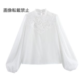 🐹3月新作🌸16780◆white ホワイト レース ハイネック ブラウス(シャツ/ブラウス(長袖/七分))