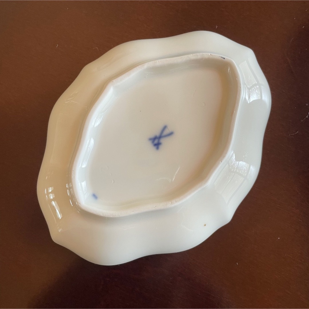 オールドマイセン 金彩 コバルトブルー フラワーブーケ 小皿