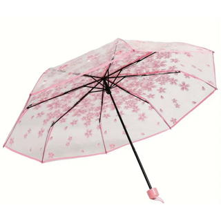 さくら模様の折りたたみ傘　クリア　ピンク　ビニール傘　雨傘　お花見　春　軽量(傘)