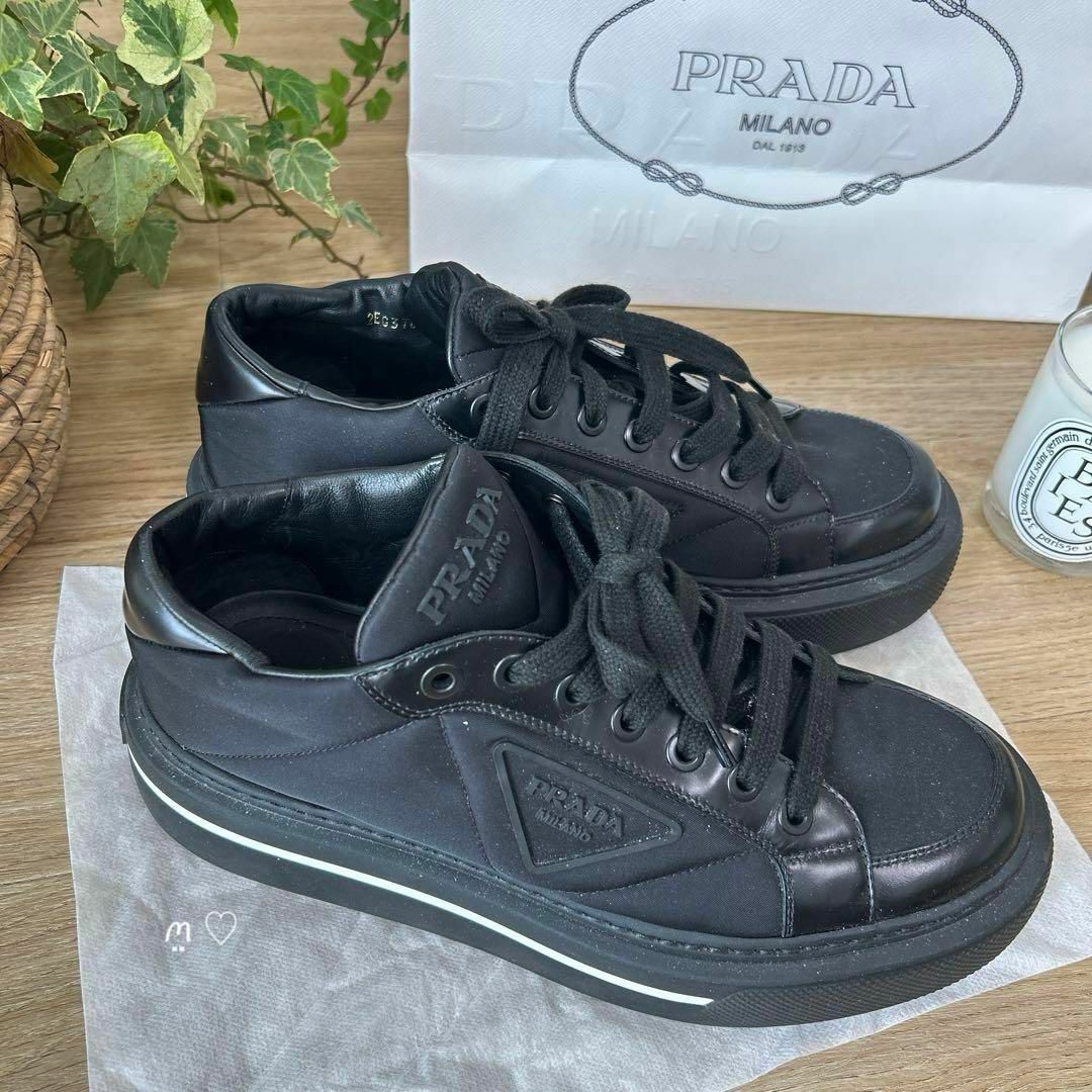 PRADA - PRADAプラダRe-Nylonブラッシュドレザースニーカー7.5 PRADA - PRADAプラダRe-Nylonブラッシュドレザースニーカー7.5