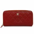 本物 CHANEL シャネル ココマーク マトラッセ ラウンドファスナー 長財布 ロングウォレット キャビアスキン レザー レッド 財布 ウォレット 中古