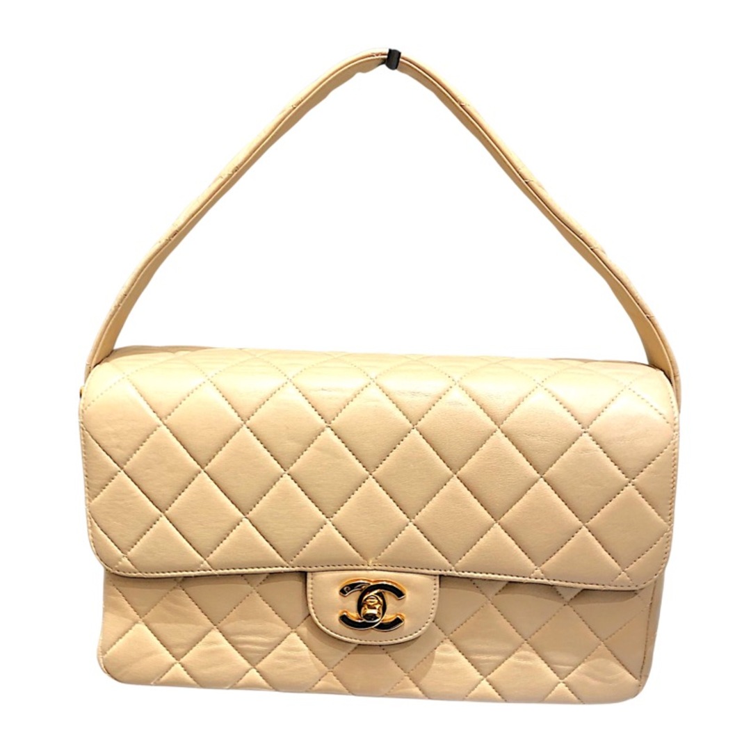 CHANEL - 　シャネル CHANEL ダブルフェイスバッグ ベージュ ゴールド金具 ラムスキン レディース ハンドバッグ