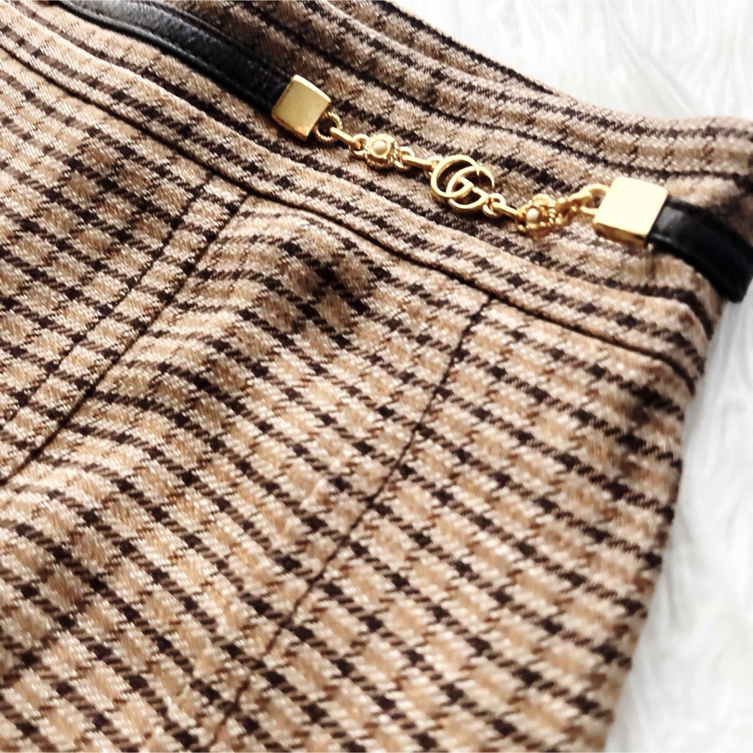 GUCCI - 極美品 GUCCI グッチ ダブルチェーン スカート チェック GUCCI - 極美品 GUCCI グッチ ダブルチェーン スカート チェック