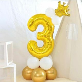 3歳 誕生日バルーン 王冠付き 数字風船 全体の高 約110cm 大きいサイズ(その他)