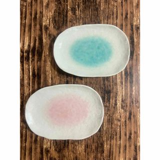 ミノヤキ(美濃焼)のオーバル皿 トルコブルー1枚+ピンク1枚 取り皿 オシャレ カフェ風 和洋食器(食器)
