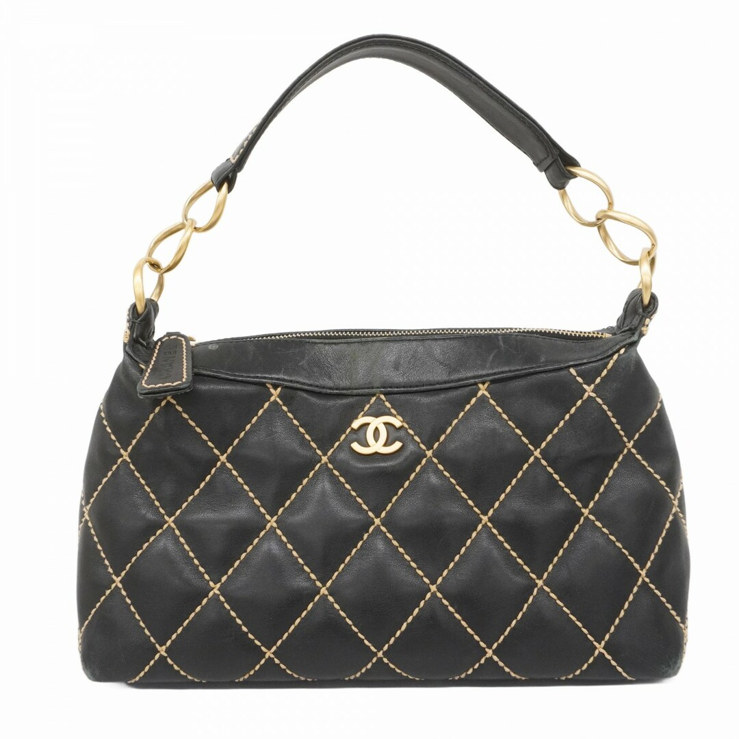 CHANEL - 【5ce5995】シャネル ショルダーバッグ ワイルドステッチ ラムスキン ブラック ゴールド金具【中古】レディース