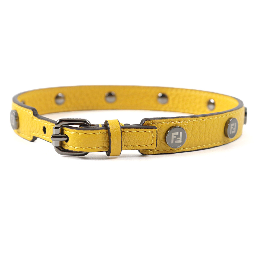 FENDI - 未使用品○FENDI フェンディ 8AC023-ADYW-F01K9 レザー ズッカ柄 ロゴベルト 首輪 ペット用品 イエロー シルバー金具 箱・保存袋付き イタリア製