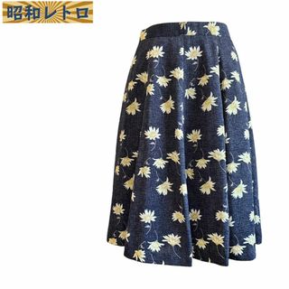 【昭和レトロ】フレアースカート/花柄/9号/古着/60'70'/No.1528(ひざ丈スカート)
