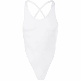 メンズレオタード インナーシャツ ボディスーツ 薄地 ホワイト XXL(ノーカラージャケット)