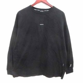 カンゴール(KANGOL)のKANGOL Tシャツ カットソー クルーネック ロゴプリント 長袖 L 黒(Tシャツ/カットソー(七分/長袖))