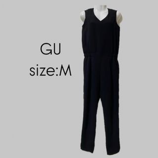 ジーユー(GU)のGU   Vネックコンビネゾン　ノースリーブ　オールインワン　ブラック　黒　M(オールインワン)