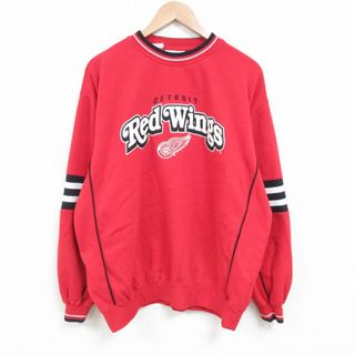 リー(Lee)のXL★古着 リー Lee 長袖 スウェット メンズ 00年代 00s NHL デトロイトレッドウィングス 大きいサイズ クルーネック 赤 レッド アイスホッケー 25mar31 中古 スエット トレーナー トップス(パーカー)
