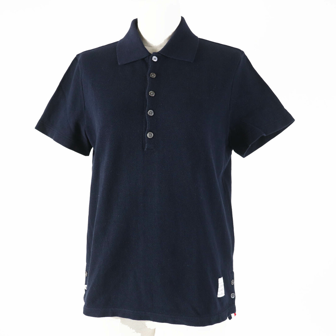 THOM BROWNE - 美品◎THOM BROWNE トムブラウン MJP042A コットン100％ バックライン入り 半袖ポロシャツ ダークネイビー 0 イタリア製 正規品 レディース