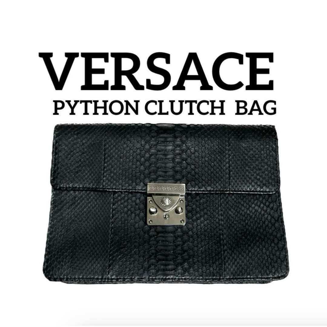 VERSACE - ヴェルサーチ パイソン レザー セカンドバッグ 太陽 サンバースト 希少