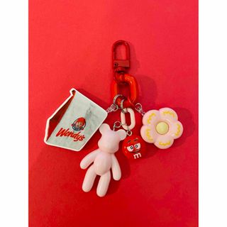 No.3 じゃらじゃらキーホルダー　レッド×ピンク(キーホルダー/ストラップ)