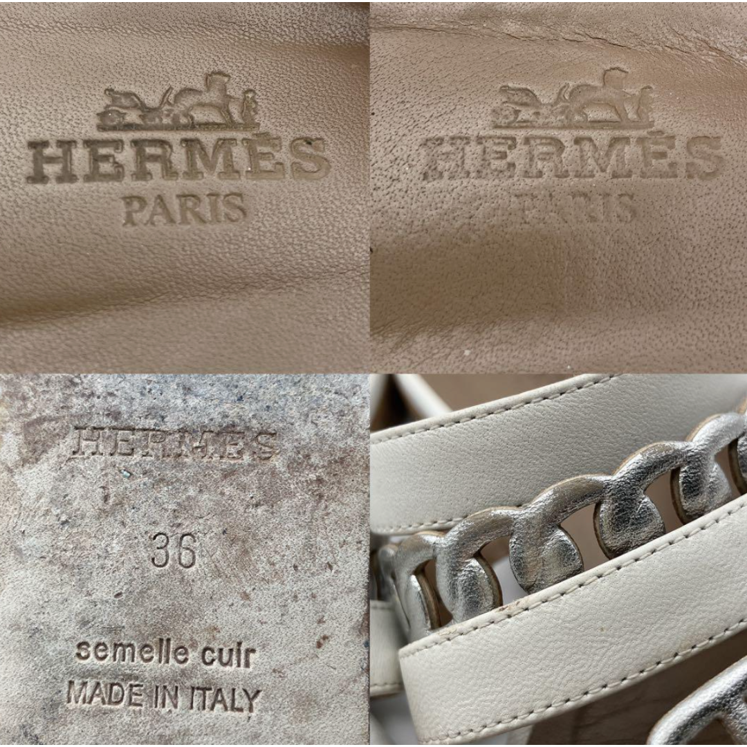 HERMES - エルメス シェーヌダンクル サンダル ホワイト HERMES - エルメス シェーヌダンクル サンダル ホワイト