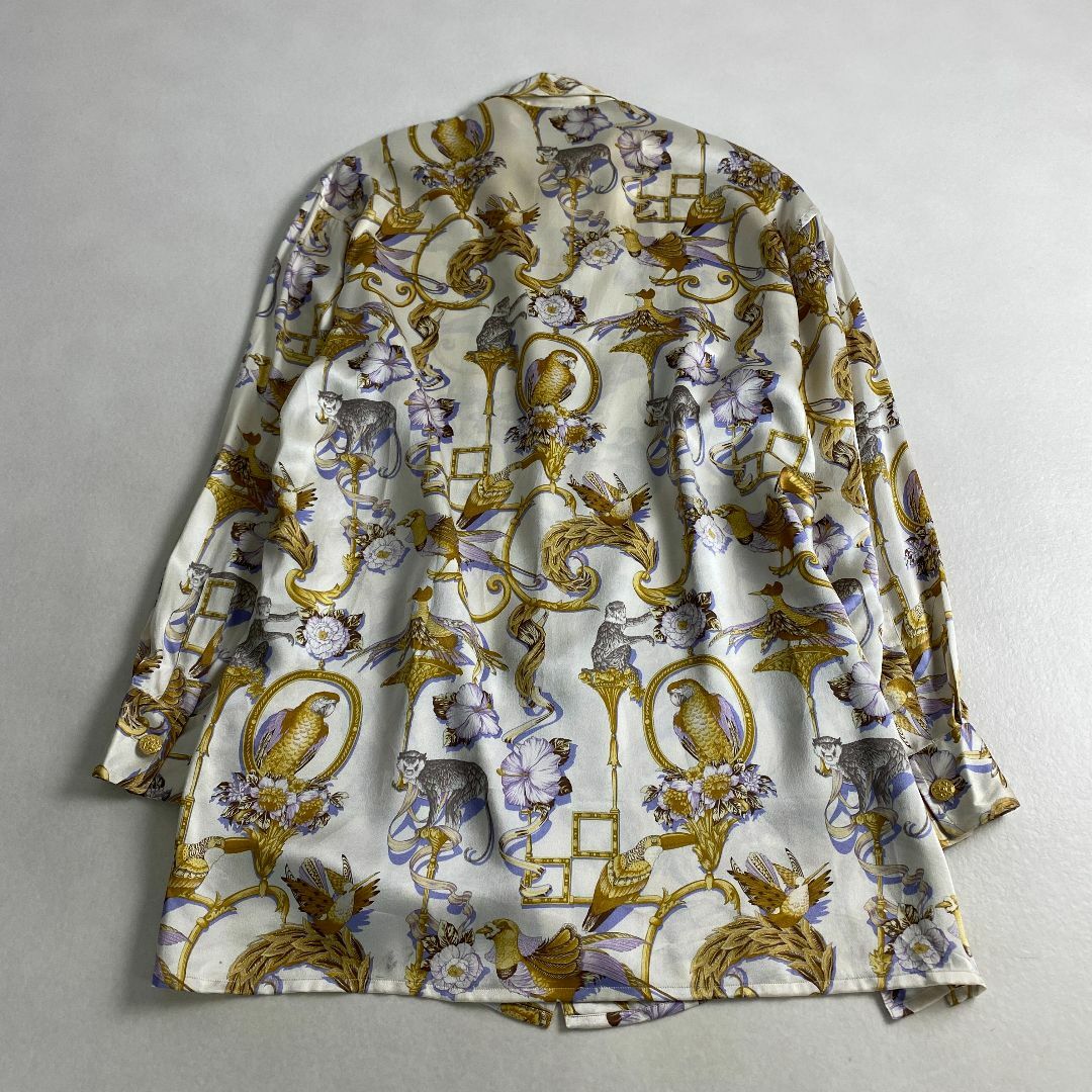 Salvatore Ferragamo シルク 長袖 シャツ 花鳥 金ボタン Salvatore Ferragamo Silk Shirt with Jewel Buttons women