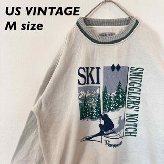 US古着　スウェット　トレーナー　ビッグプリント　スキー　男女兼用　Mサイズ(スウェット)