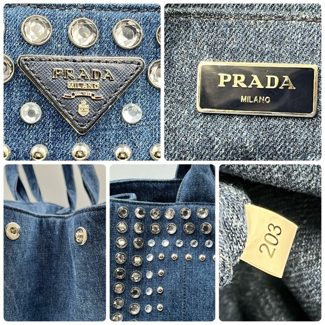 PRADA - プラダ PRADA トートバッグ カナパ M デニム/ビジュー PRADA - プラダ PRADA トートバッグ カナパ M デニム/ビジュー