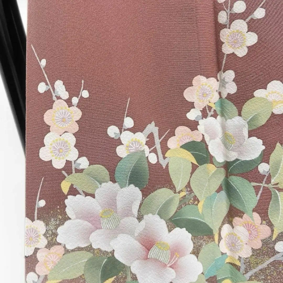 訪問着 金彩 椿 梅 桜 撫子 花模様 くすみカラー 着物 032a dの 訪問着 金彩 椿 梅 桜 撫子 花模様 くすみカラー 着物 032a dの