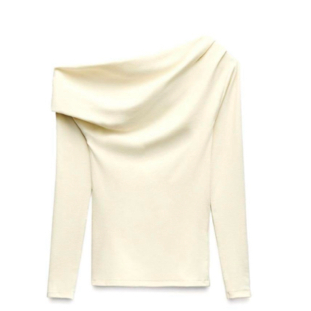 ZARA - ZARA ソフトインターロックアシンメトリートップス L ZARA - ZARA ソフトインターロックアシンメトリートップス L