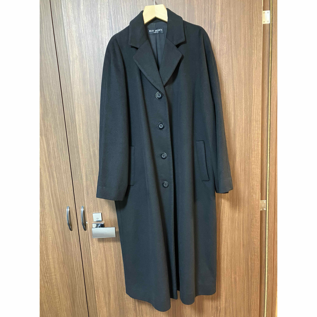 美品カシミヤ100% ロングブラックコート 軽い ゆったりXL13号 美品カシミヤ100% ロングブラックコート 軽い ゆったりXL13号