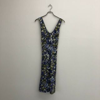 ワンピース　トップス　ロング　紫系・青系　花柄　総柄　サイズ38　ノースリーブ　前開き　レディース(その他)