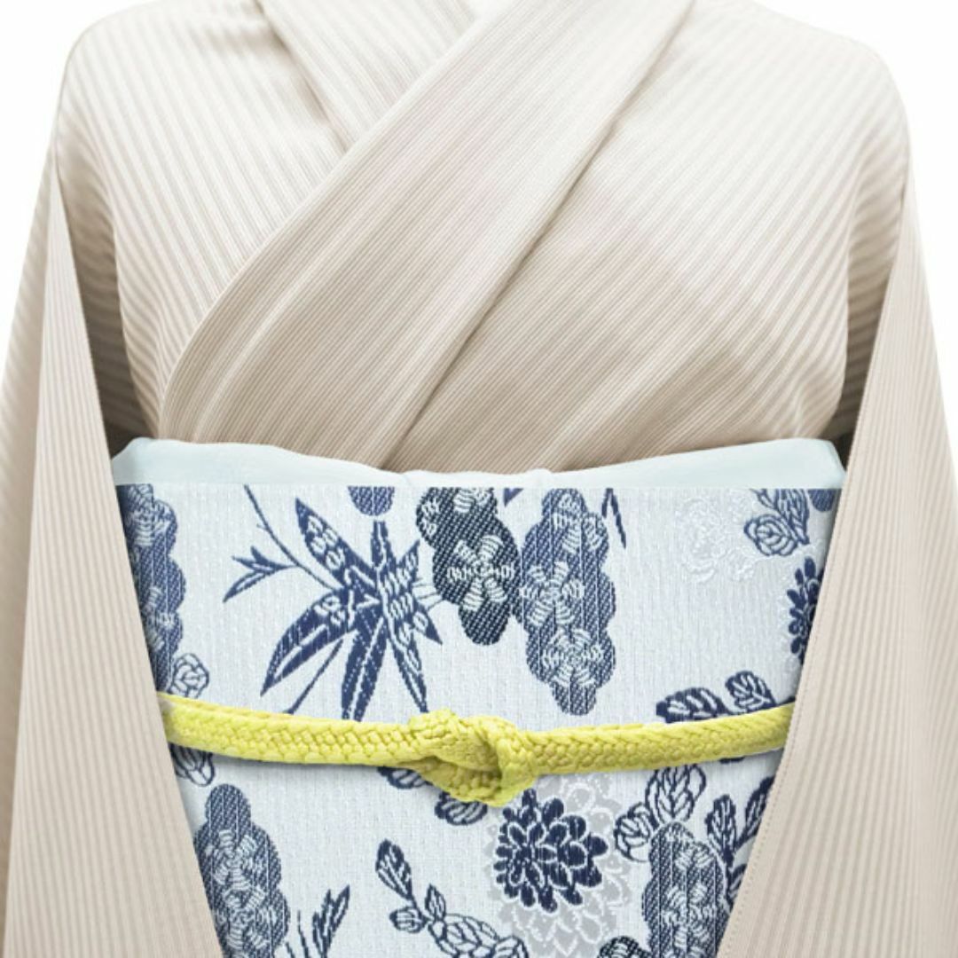西陣 - 袋帯 京都 西陣 ライトグレー 藍色 菊 楓 雲 上品な色合 西陣 - 袋帯 京都 西陣 ライトグレー 藍色 菊 楓 雲 上品な色合