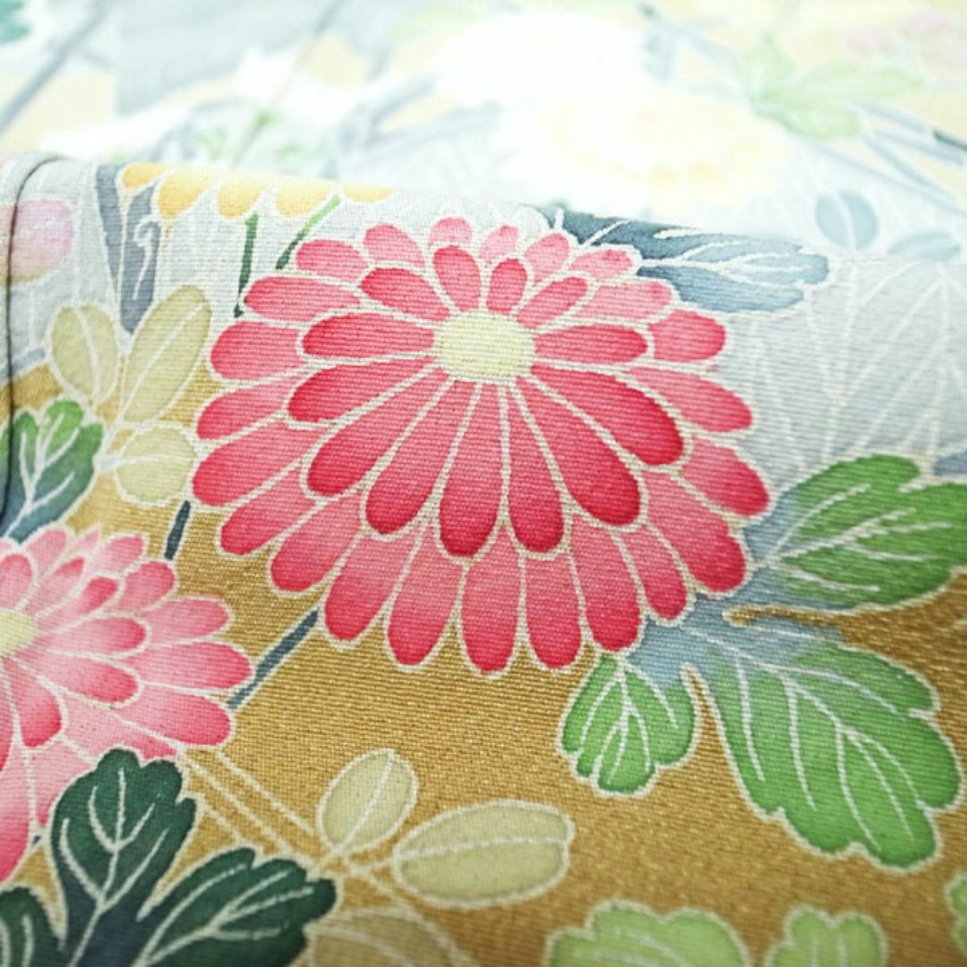 訪問着 着物 作家物 手描き友禅 くすみ黄茶色 裄66 M 中古 訪問着 着物 作家物 手描き友禅 くすみ黄茶色 裄66 M 中古