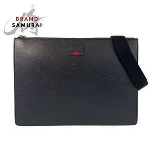 グッチ(GUCCI)の美品 GUCCI グッチ シェリーライン ブラック 黒 ゴールド金具 レザー 450976 ショルダーバッグ クラッチバッグ 2way メンズ 501709 【中古】(ショルダーバッグ)
