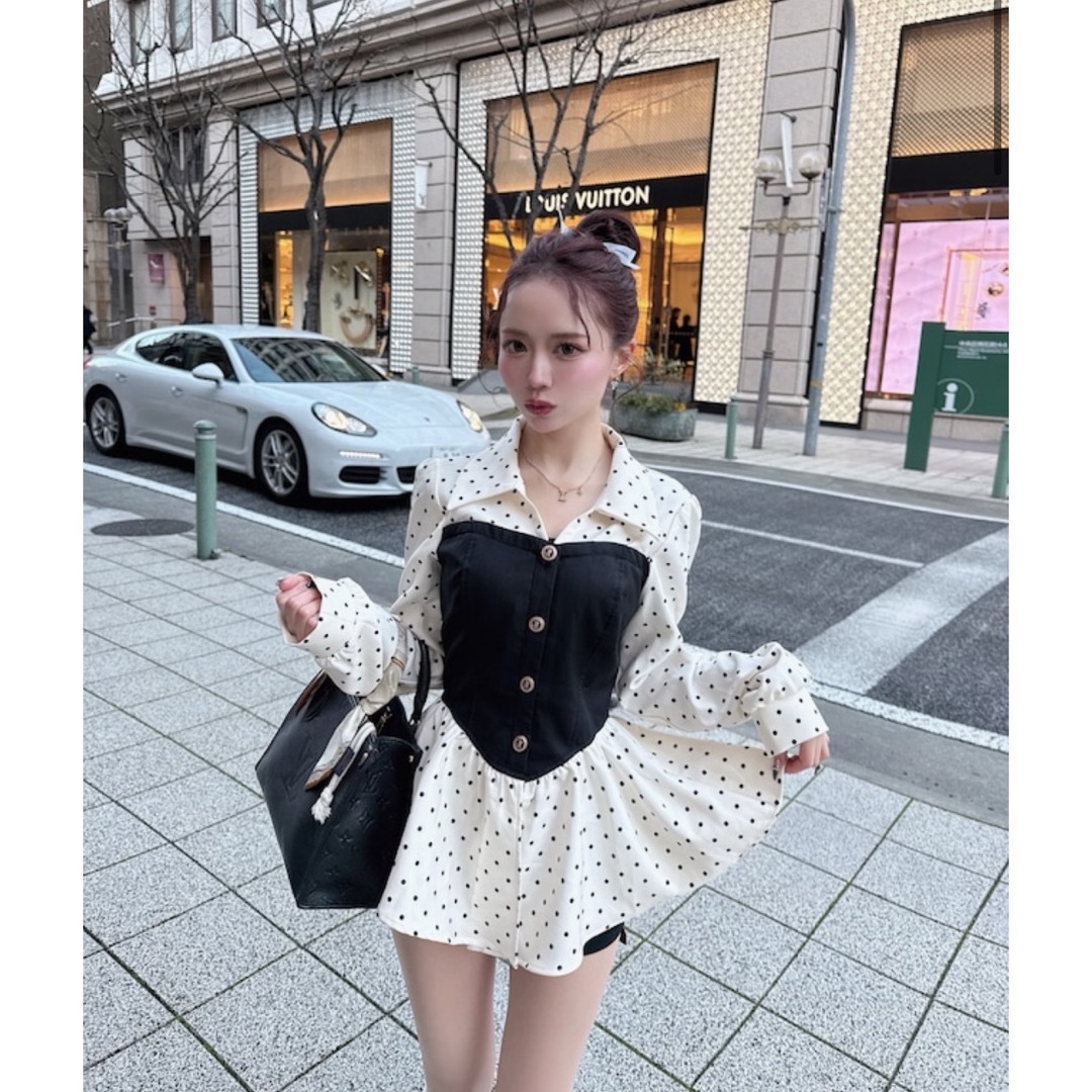 Darich - ドット柄襟デザインペプラムトップスの通販 by Darich - ドット柄襟デザインペプラムトップスの通販 by
