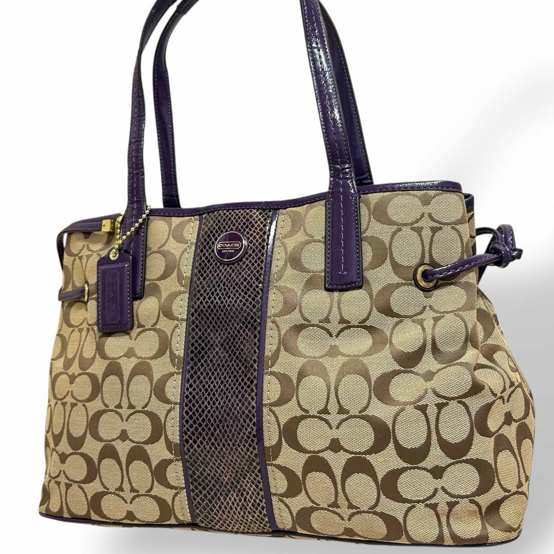 COACH - 美品　コーチ　トートバッグ　ショルダーバッグ　肩掛け　シグネチャー　キャンバス