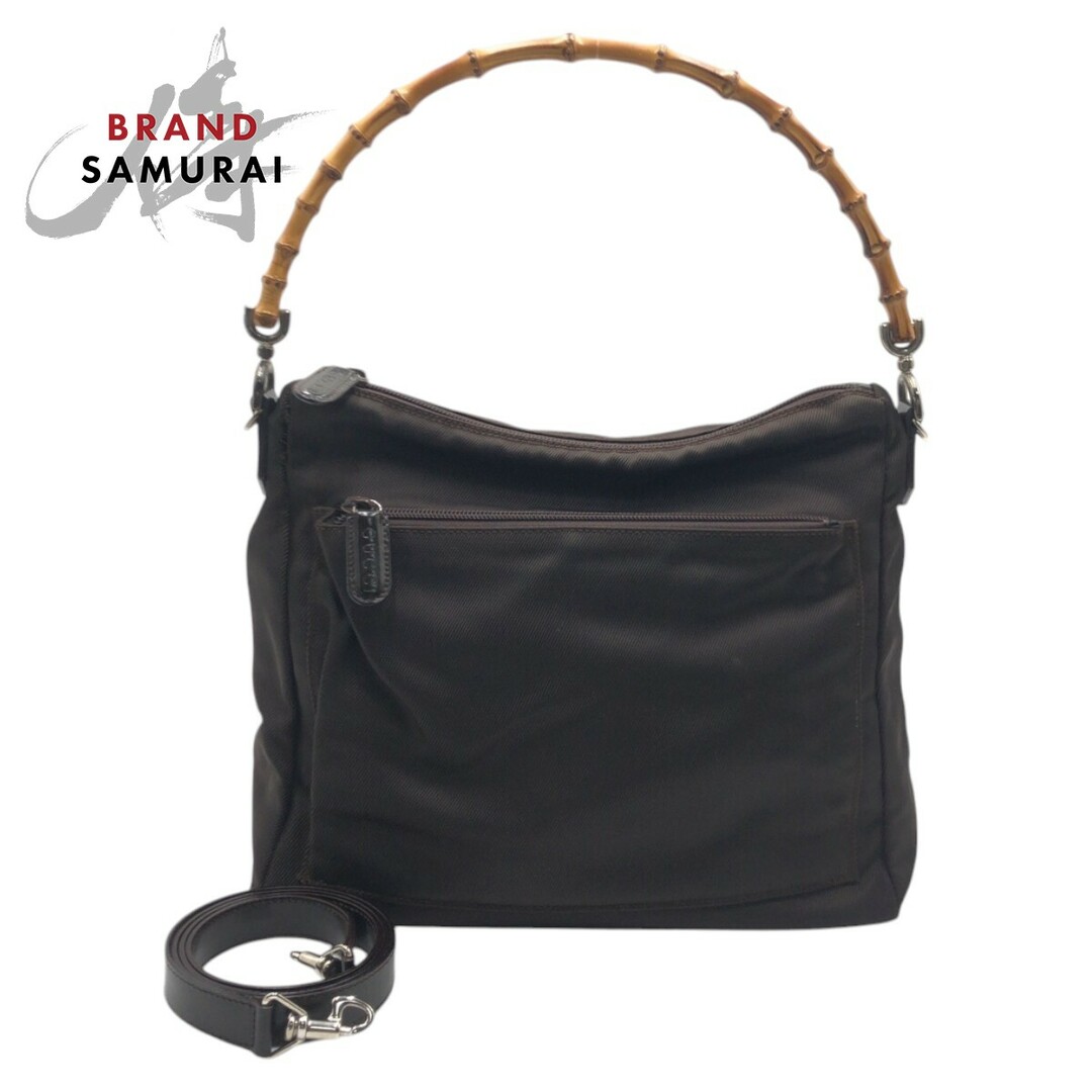 GUCCI - 美品 GUCCI グッチ バンブー ブラウン ポリエステル 000 0509 ハンドバッグ ショルダーバッグ ２WAY レディース 410570 【中古】