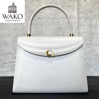 良品】WAKO 銀座和光 カーフレザー ホワイト ゴールド金具 良品】WAKO 銀座和光 カーフレザー ホワイト ゴールド金具