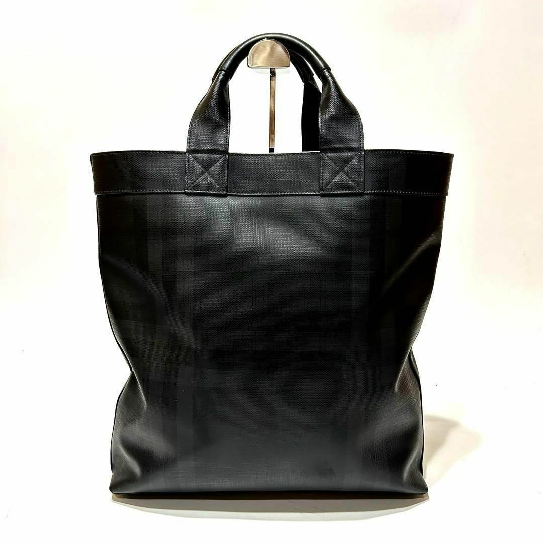 美品】 BURBERRY ロゴグラフィック トートバッグ PVCxレザーの 美品】 BURBERRY ロゴグラフィック トートバッグ PVCxレザーの