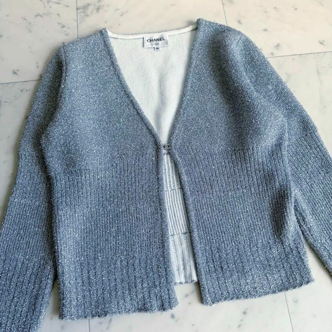 CHANEL - CHANEL ラメグリッター ニットカーディガン ビジュー CHANEL - CHANEL ラメグリッター ニットカーディガン ビジュー