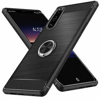 Xperia 1 II ケース リング付き TPU 耐衝撃 炭素繊維カバー 保護(その他)