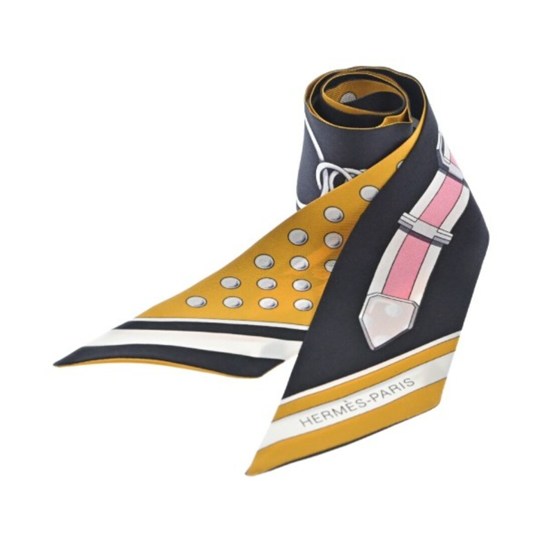 HERMES - HERMES エルメス バンダナ・スカーフ - 黒x黄xオフ HERMES - HERMES エルメス バンダナ・スカーフ - 黒x黄xオフ