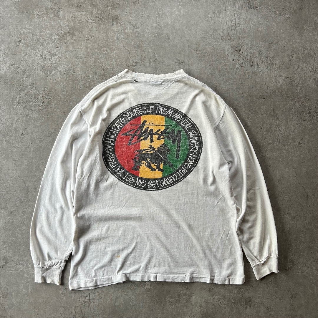 STUSSY - 80s old stussy ロンtシャツ USA製 ホワイト L ラスタ STUSSY - 80s old stussy ロンtシャツ USA製 ホワイト L ラスタ
