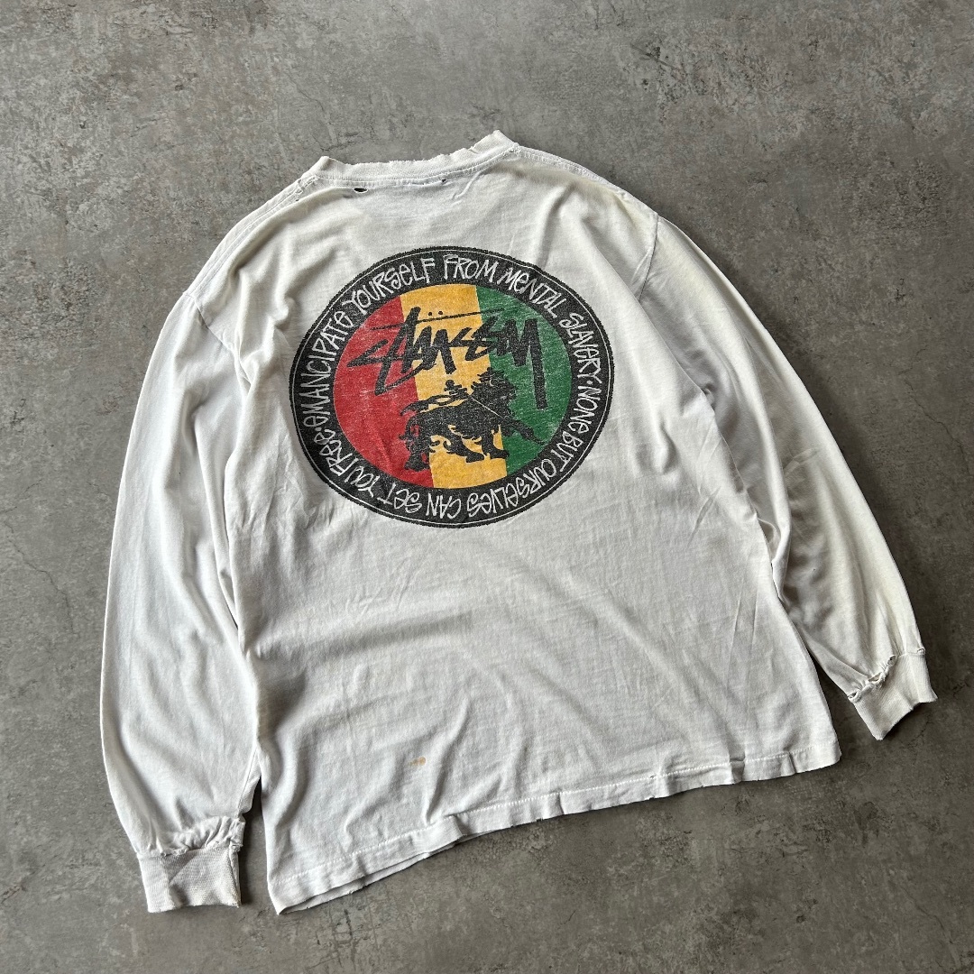 STUSSY - 80s old stussy ロンtシャツ USA製 ホワイト L ラスタ STUSSY - 80s old stussy ロンtシャツ USA製 ホワイト L ラスタ