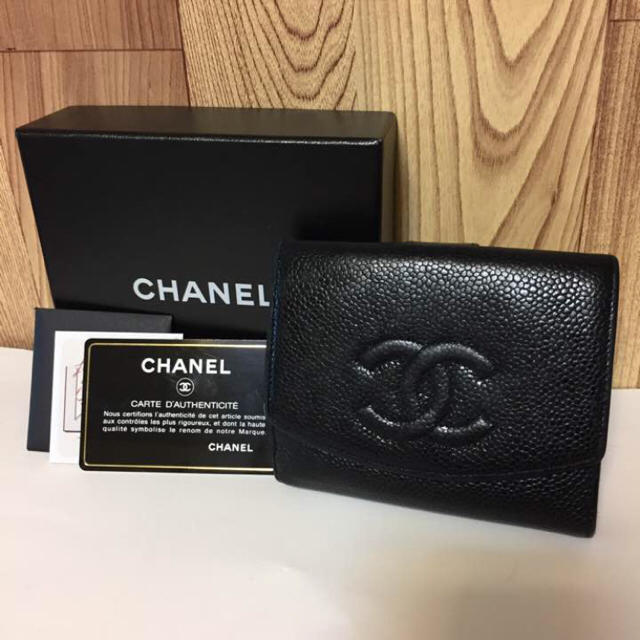 シャネル Wホック財布 キャビアスキン 黒 キャビアスキン CHANEL