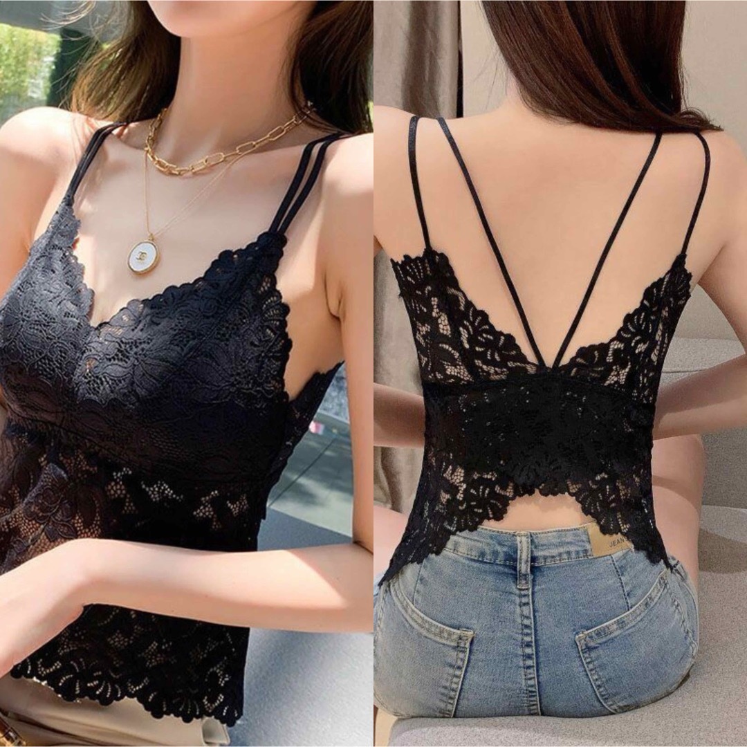 カップ付き キャミ美背 キャミ タンクトップ ブラトップ インナー レディースのトップス(キャミソール)の商品写真
