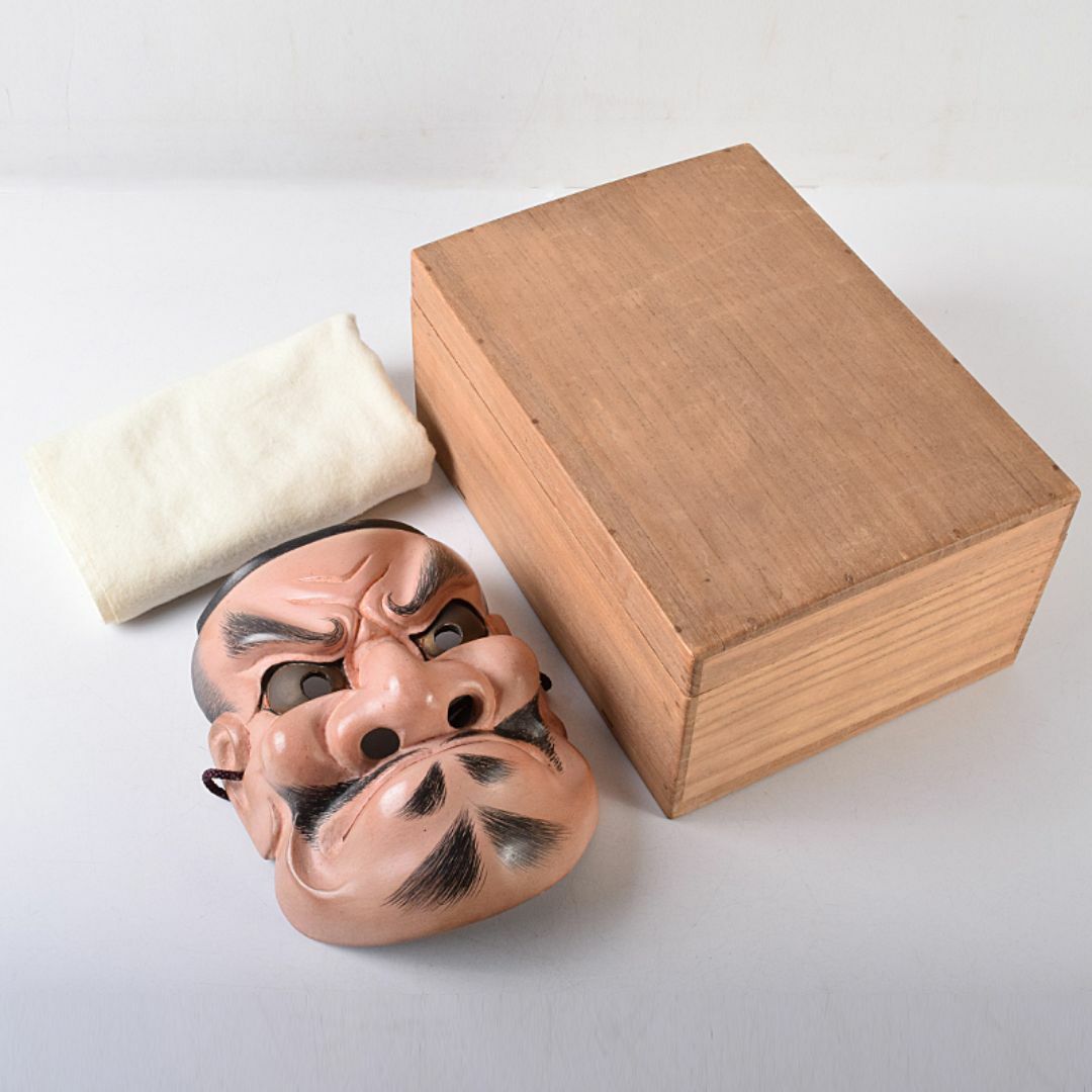 能面　能楽　雅楽　木彫　小べし見　時代箱付　M　R8711