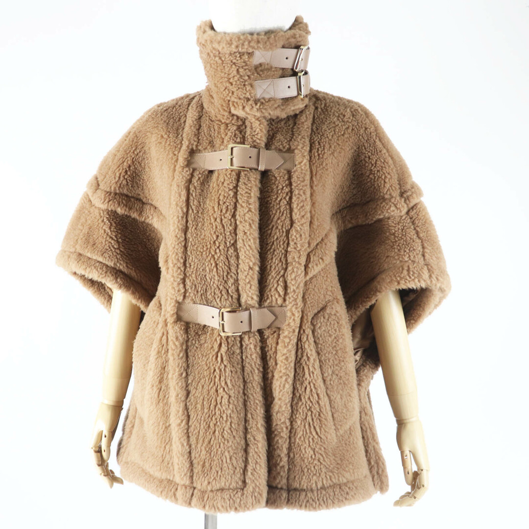 Max Mara - 極美品◎Max Mara マックスマーラ 2023年製 白タグ RODANO テディベア キャメル シルク バックルベルト付き 裏地M柄 ポンチョ／ケープ コート ブラウン系 ゴールド金具 165／88A イタリア製 正規品 レディース