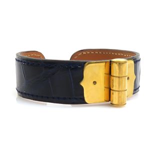 エルメス(HERMES)のエルメス HERMES ブレスレット クロコダイル ネイビー ゴールド ユニセックス 送料無料【中古】 h30992a(ブレスレット/バングル)